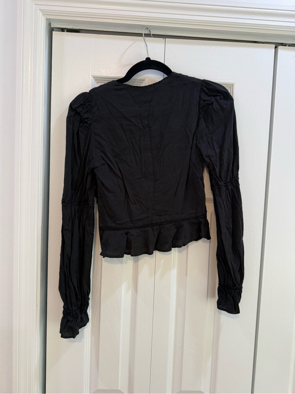 Reformation Black Meadowlark Lace-Trim V-Neck Blouse - Picture 4 of 5